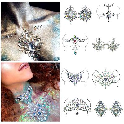 Fake Tattoo Stickers Chest Jewels  Face Deco Diamond Acrylic