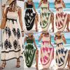 Women European Style Printed Strapless Midi Dress For Beach Vacation