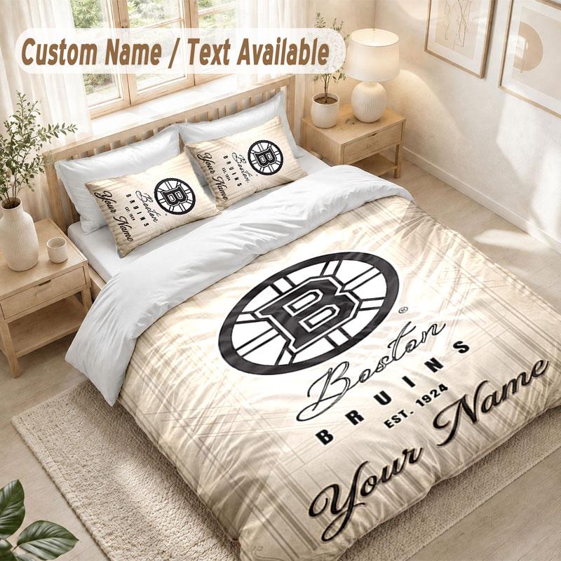 Set Biancheria da Letto Personalizzato 3 PezziStampa Boston Bruins Copripiumino + 2 Federe Morbido Arredo Letto