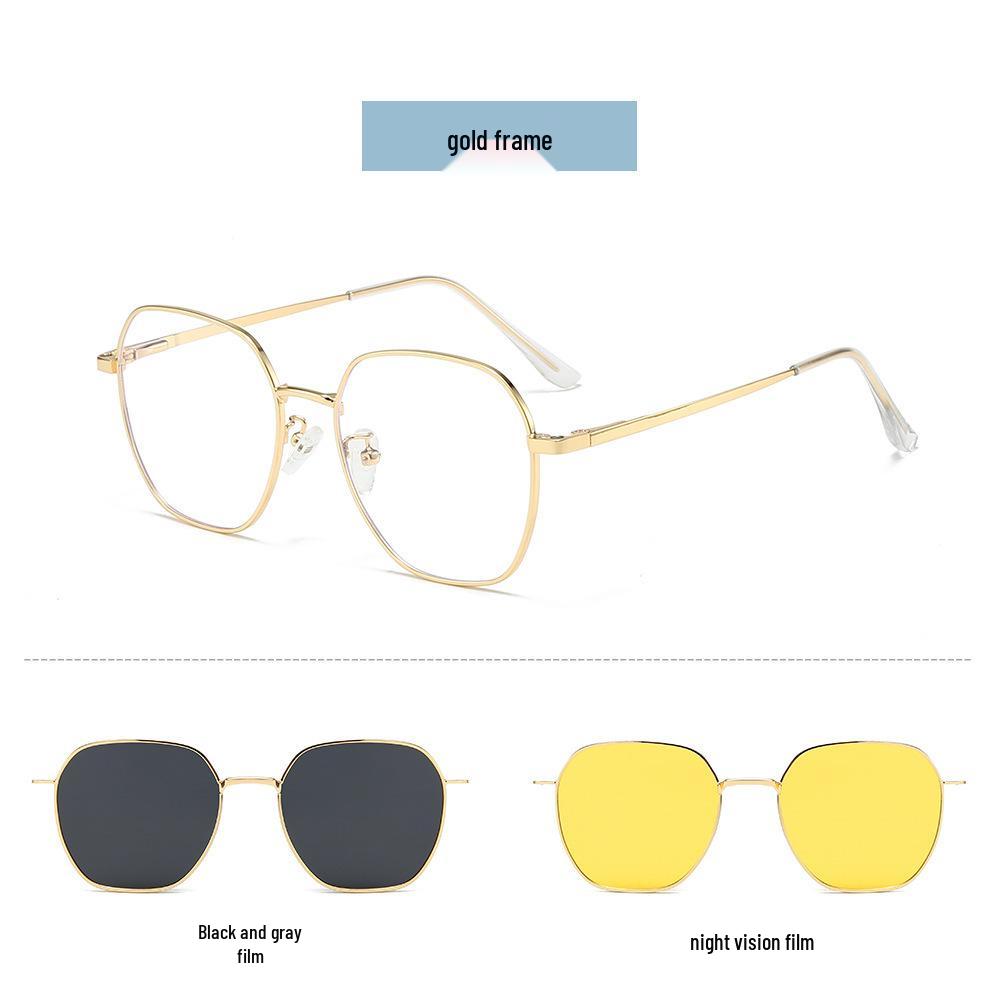 New Women's Metallic Blue Light Sunglasses with Three-in-One Magnetic Clip-On Set - Polarized Outdoor Sunglasses Unisex