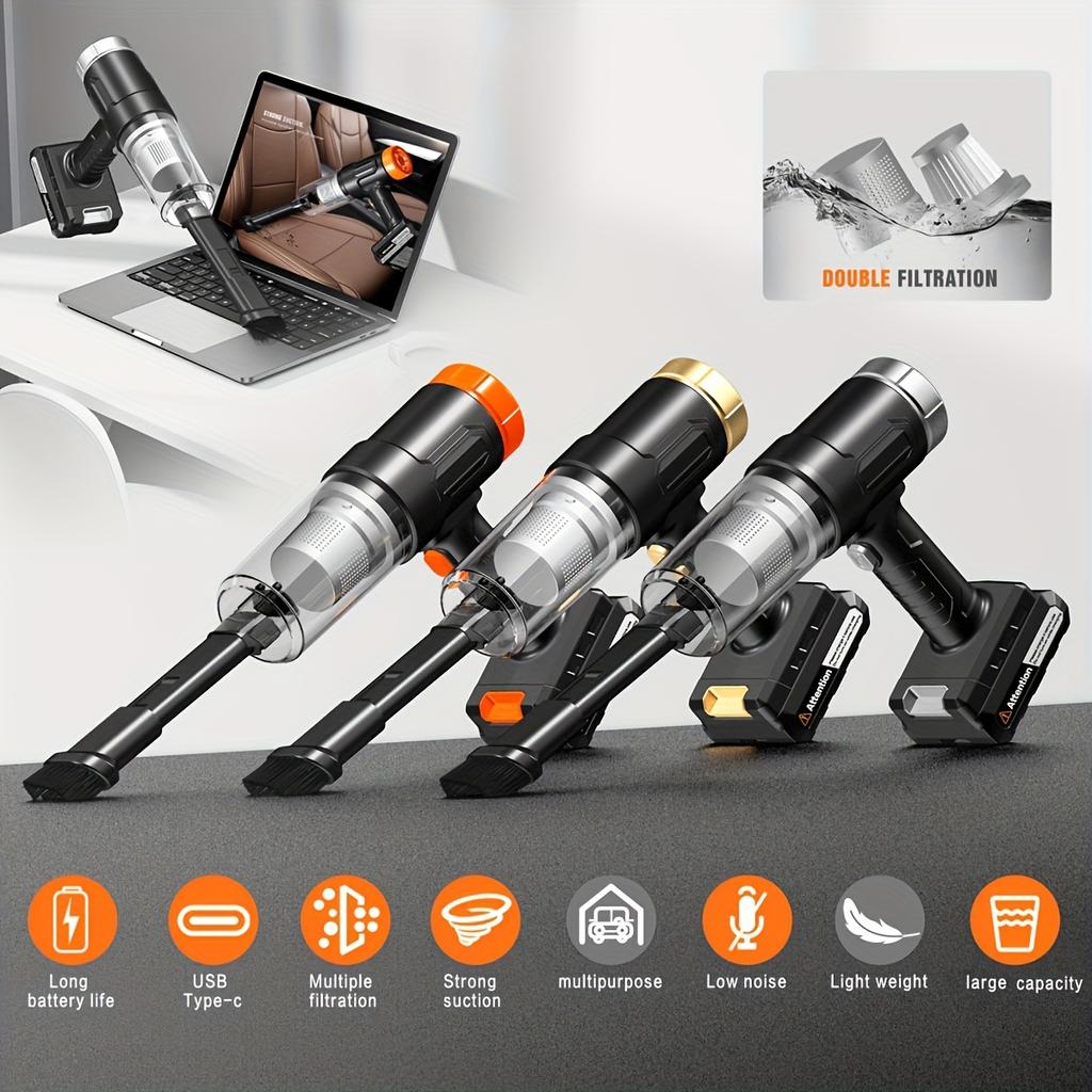 Wireless handheld car vacuum cleaner, rechargeable, washable dual filtration, low noise, suitable for cars and homes, portable and durable