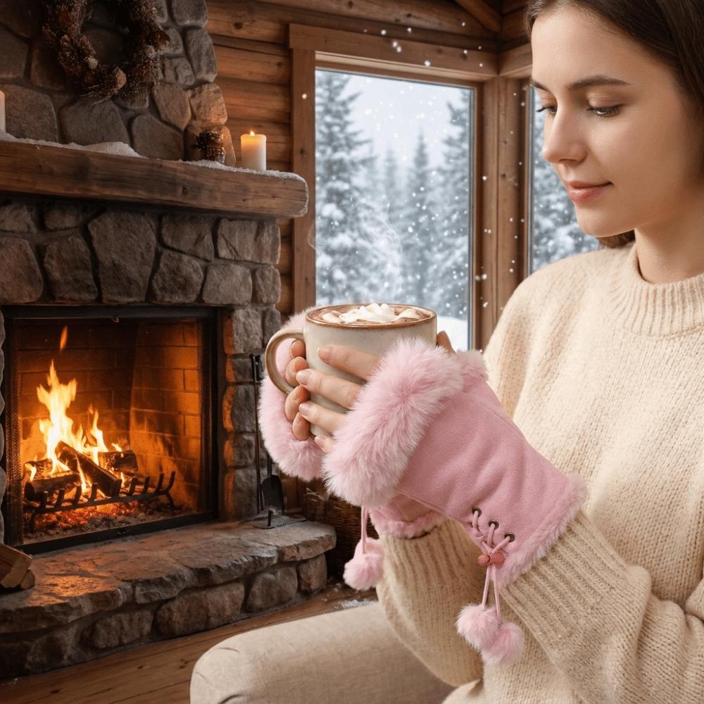 Plush Leopard Print Gloves Thicken Wrist Warmers Faux Rabbit Hair Warm Fingerless Mittens  Winter