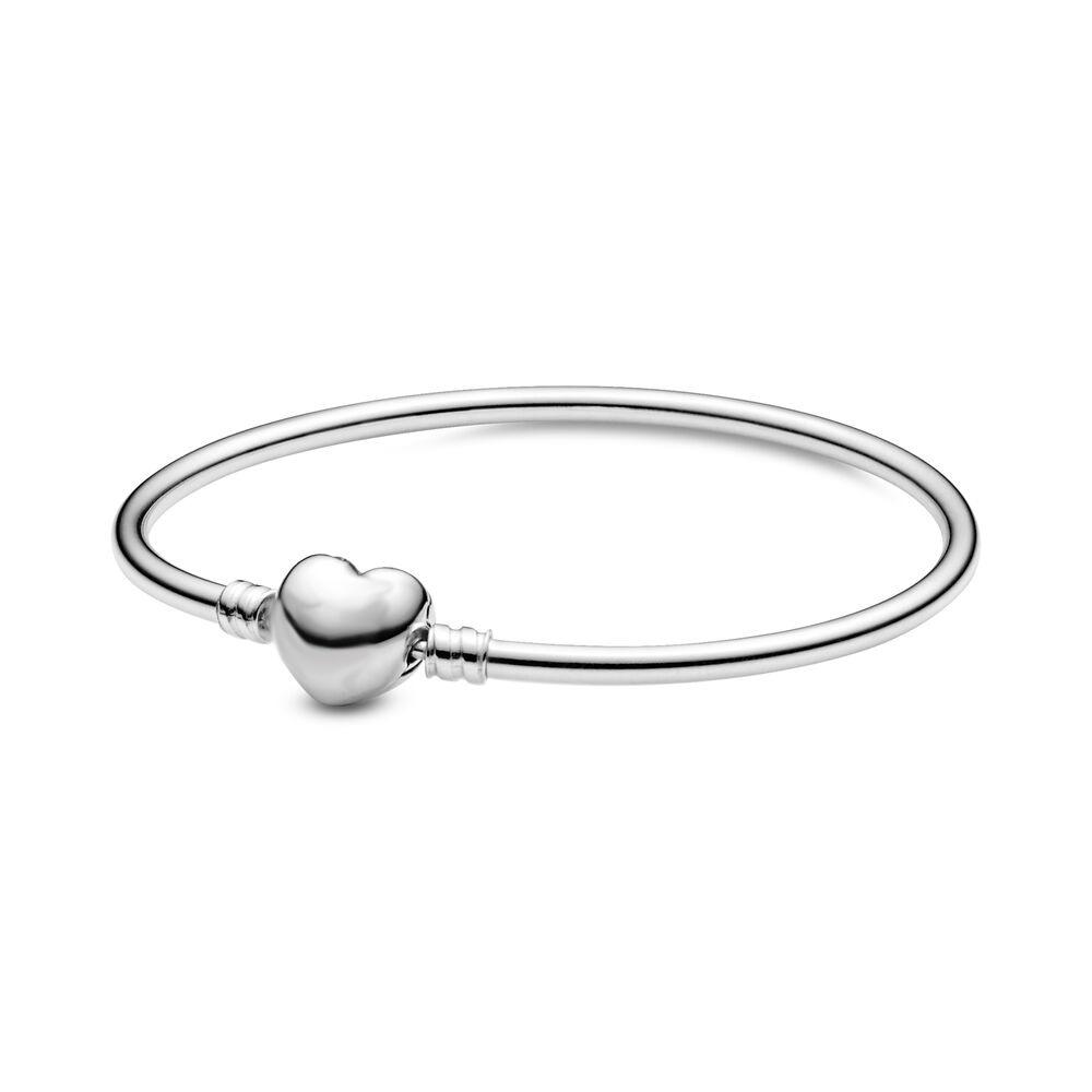 925 Silver Heart Charm Bracelet for Women Smooth Snake Bone Fine Jewelry Holiday Gift