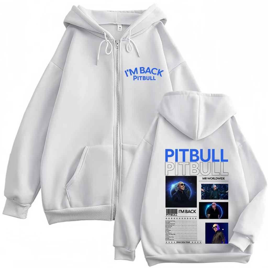 Rapper Pitbull I'm Back Tour Print Zipper Hoodie Men Women Hip-hop Sweatshirt Long-sleeved Casual Gothic Punk Zip Up Jacket