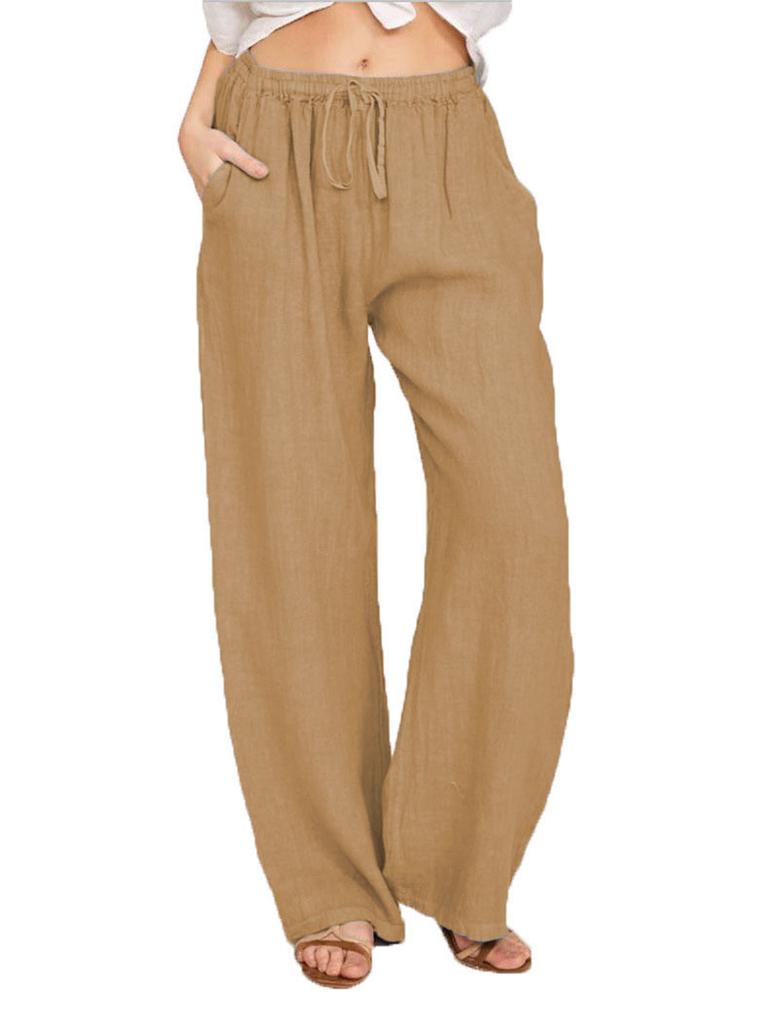 Mens Drawstring Loose Straight Breathable Casual Summer Long Pants