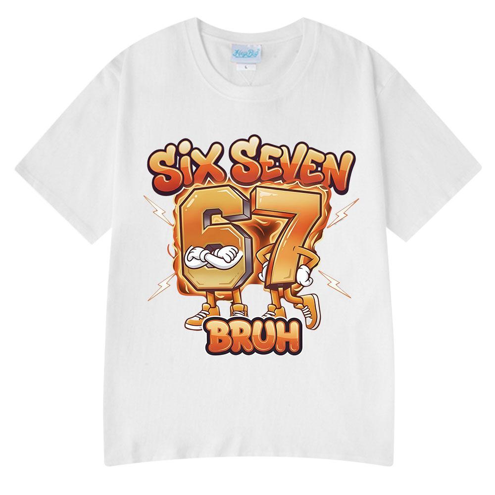 Six Seven Bruh Funny Cartoon Brainrot 67 Meme T Shirts Unisexs Women Clothing Fashion Harajuku Cotton Casual Short Sleeve Tshirts