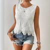 Women Crochet Lace Tank Top Sleeveless Round Neck Hollow Out Summer Boho Beach Top Solid Color Casual Cami