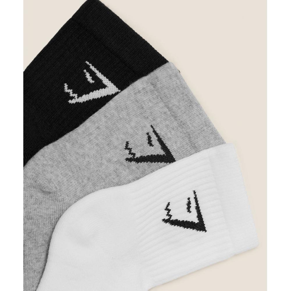 Gymshark Crew Socks 3pk White Light Grey Core Marl Black I2c5c Wb7z