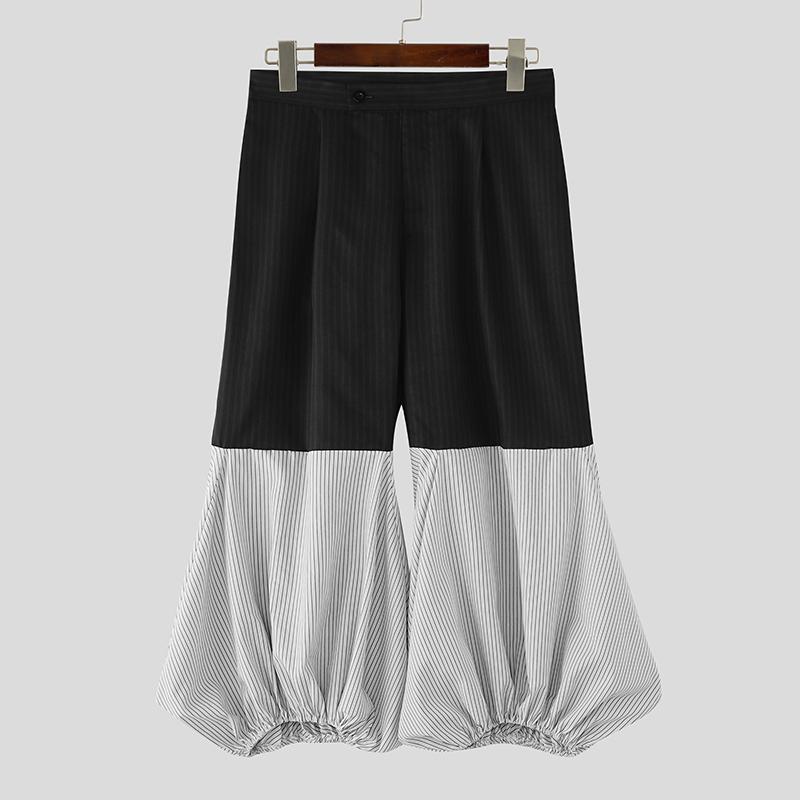 INCERUN Men Zip-up Waist Casual Striped Long Baggy Lantern Pants Trousers