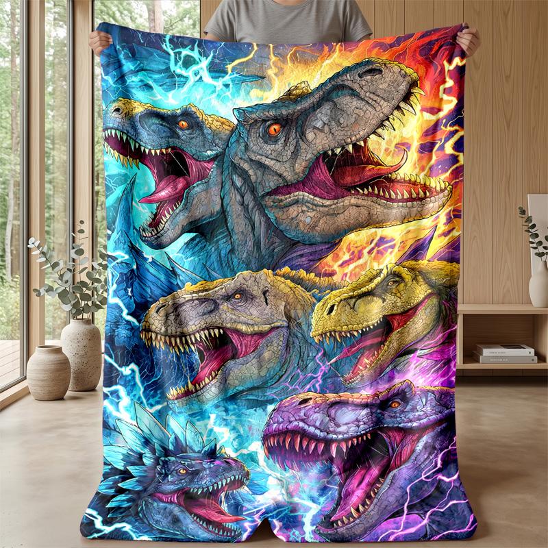 Dinosaur Thunderstorm Artwork Blanket Personalized Name Flannel Blanket Soft Cozy Plush Throw for Sofa Bed Lightweight Home Decor
