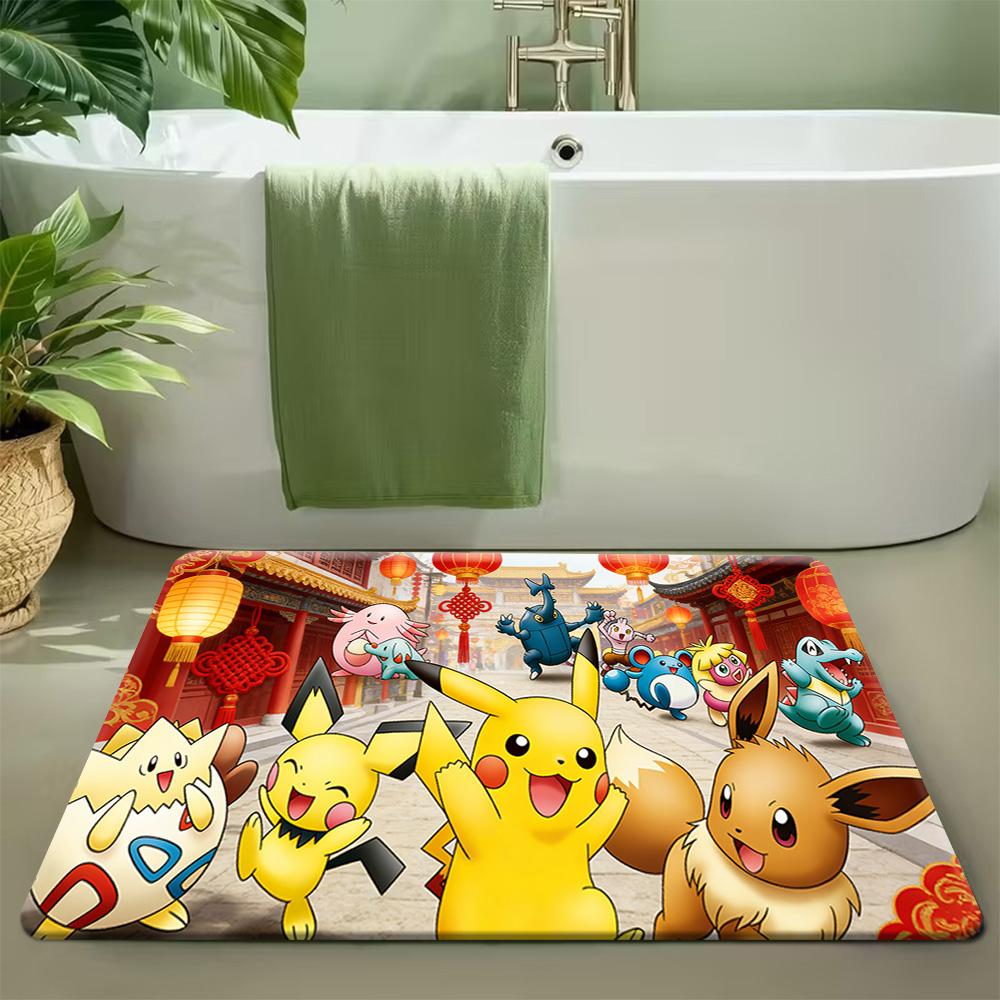 Anime Pokemon Gengar Purple Neon Style Print Non-slip Doormat, Soft Absorbent Floor Rug for Bathroom Bedroom Entrance, Home Deco