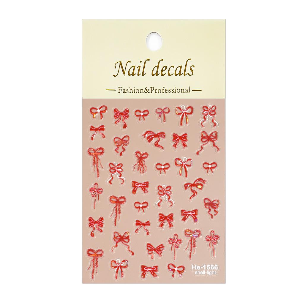 Redanco 5D Seashell & Red Bow 3D Embossed Nail Art Stickers - HE1566