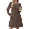 Women's Long Sleeve Pleated Round Neck Solid Color Casual Dress With Pockets