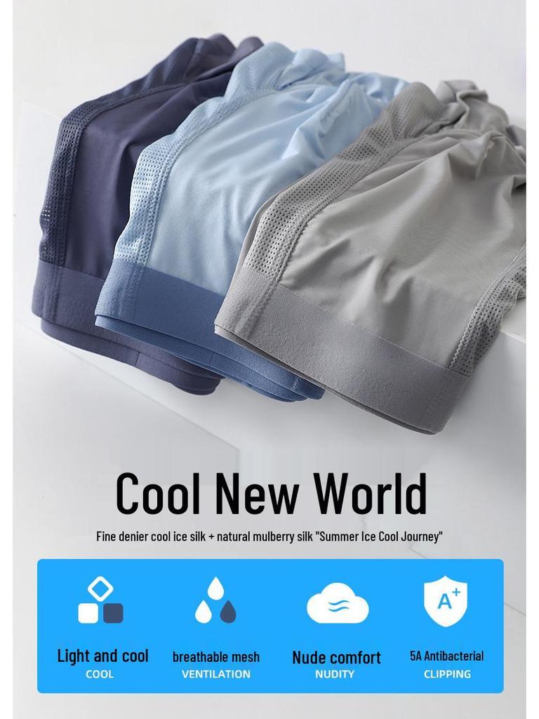 Men's Summer Ice Silk Seamless Briefs - 3-Pack, Breathable Mid-Rise Mesh Underwear