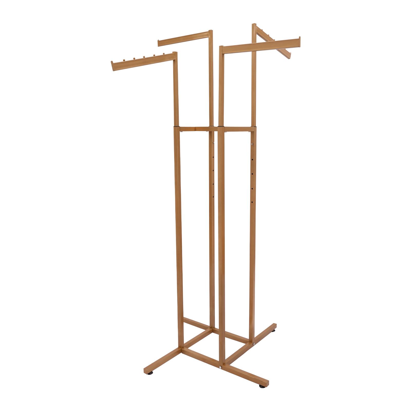 

Черная 4-сторонняя регулируемая стойка для одежды с наклонными плечами - Розничная стойка для демонстрации одежды - Регулируемые по высоте плечи золотой