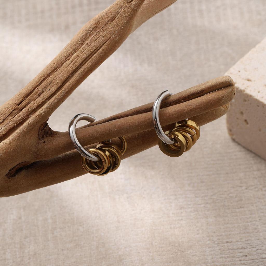 Trendy 18K Gold Stainless Steel Color Block Polished Round Hoop Earrings - Non-Fading, Versatile Jewelry