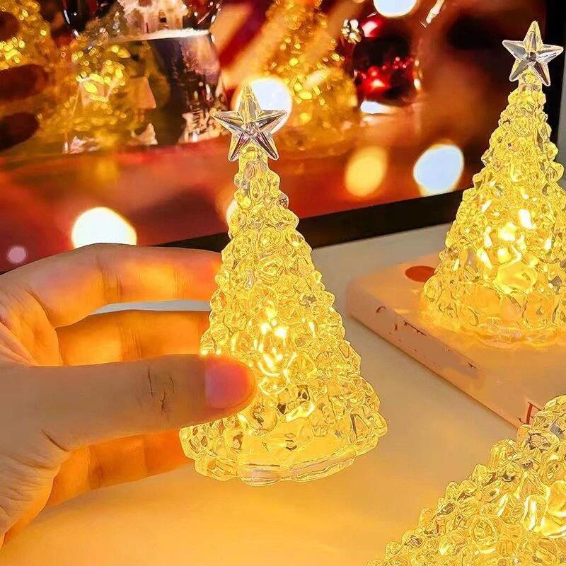 Christmas Tree Night Light Glow In The Dark Crystal Christmas Tree Lamp Christmas Desktop Ornaments Xmas Navidad Decoration