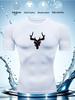 Mens Compression Short Sleeve T-Shirt Black Antler Silhouette Graphic Breathable Quick Dry High Elasticity Gym And Running Athletic Top