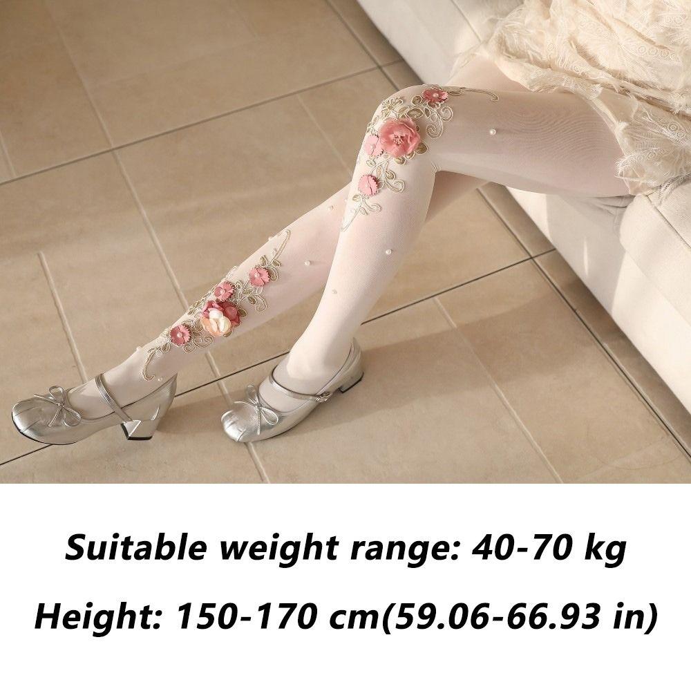 Pearl Decorated Women's Flower Stockings Elegant Style Sheer Pantyhose  Lolita Party