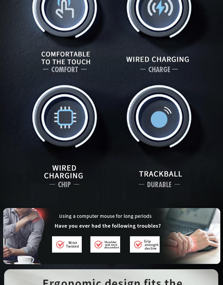 JOMAA Ergonomic Bluetooth Trackball Mouse for PS & CAD Drawing