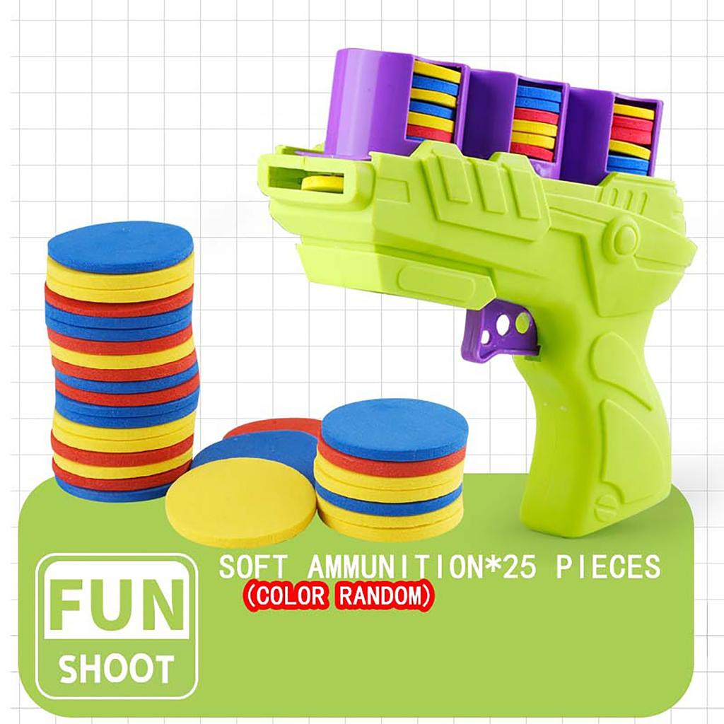 Children Fun Toys Flying Saucer Guns Ejection Flying Disc 25 Eva Soft Bullets Toy Gun Kids Outdoor Games Interactive Sport Toys