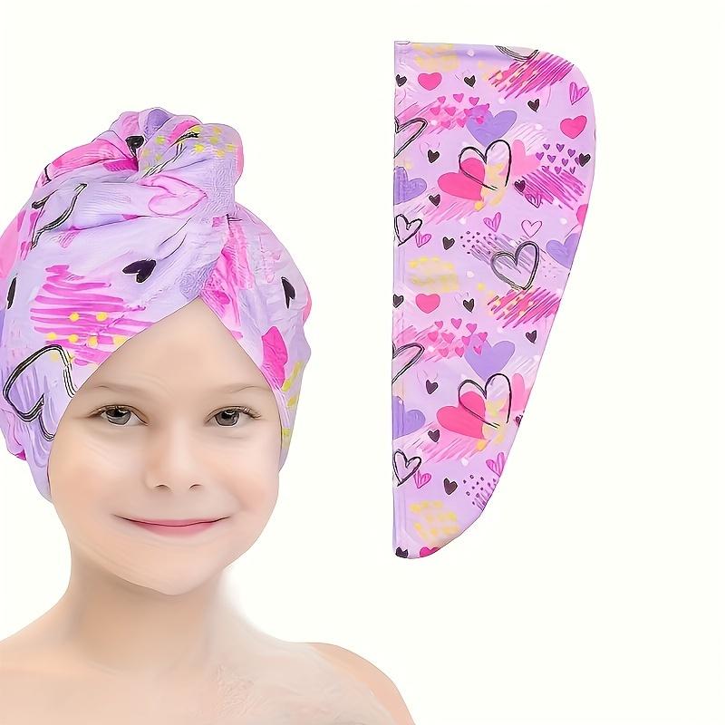 1pc Children's Printed Microfiber Dry Towel, Quick Drying Soft Towel with Button Tie, Wet Hair Wrap Salon Towel Set for Girls