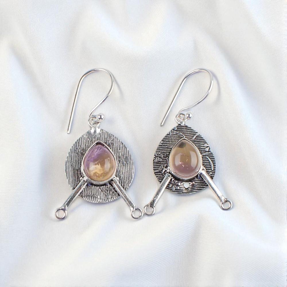 

Натуральный аметрин, драгоценный камень, ювелирные изделия из стерлингового серебра 925 пробы, серьги ручной работы 1,86 EE-78-32