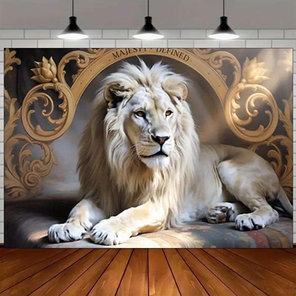 Luxury White Lion Backdrop Supplies White and Gold Regal Animal Background Birthday Photozone Party Decoration Photography Props