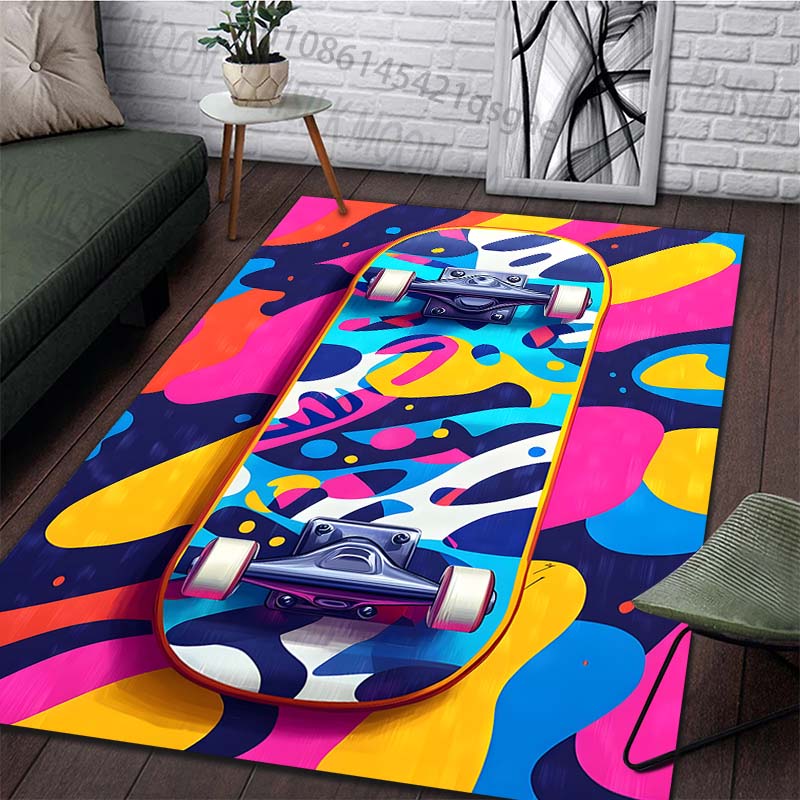 Creative Colorful Skateboard Print Rug Carpets for Bedroom Living Room Sofa Mat Door Mat Dressing Room Rugs Large Size