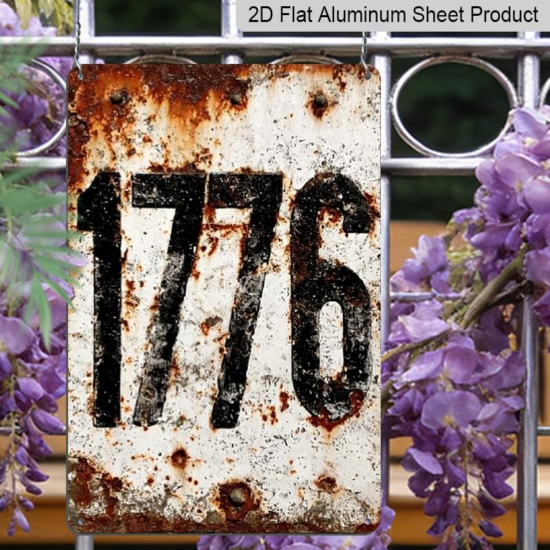 2D Flat Metal Sign | Vintage Aluminum Wall Decor with Rustic American Revolution Theme and Bold '1776' Numbers, Heavy-Duty for Living Room, Bar