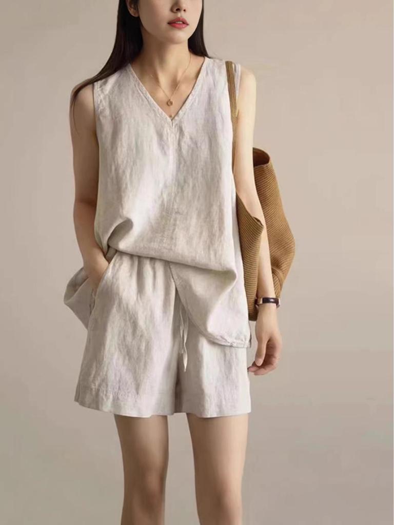 Women's Summer Slimming Sleeveless Vest & Shorts Two-Piece Set