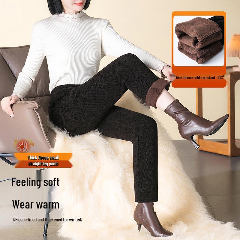 Women's High-Waisted Fleece-Lined Cigarette Pants, 2024 Winter Style, Warm Thickened Plus Size Casuals