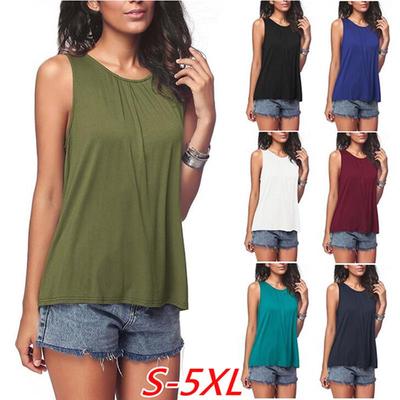 European & American Style Sleeveless Round Neck Solid Color Women's Casual Tank Top