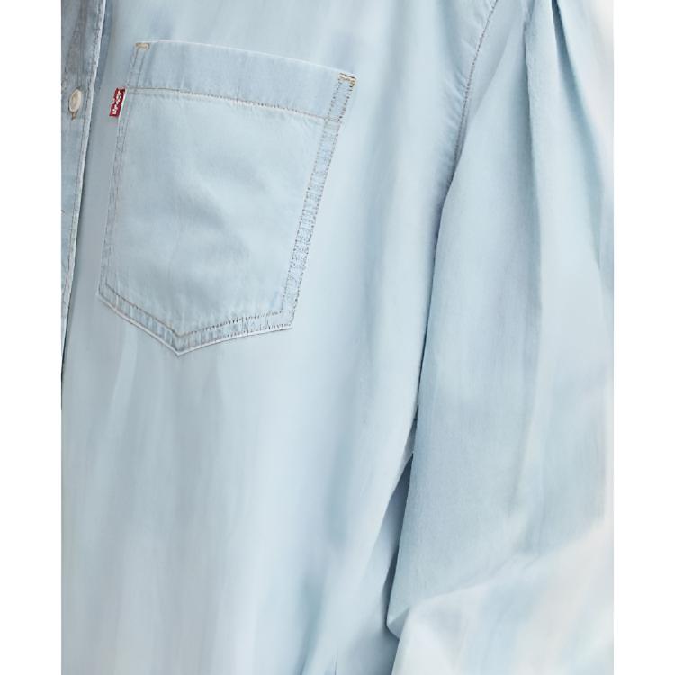 Levis Loose Casual Lapel Mid-Length Long Sleeve Shirt Women shirts Blue A6743-0002
