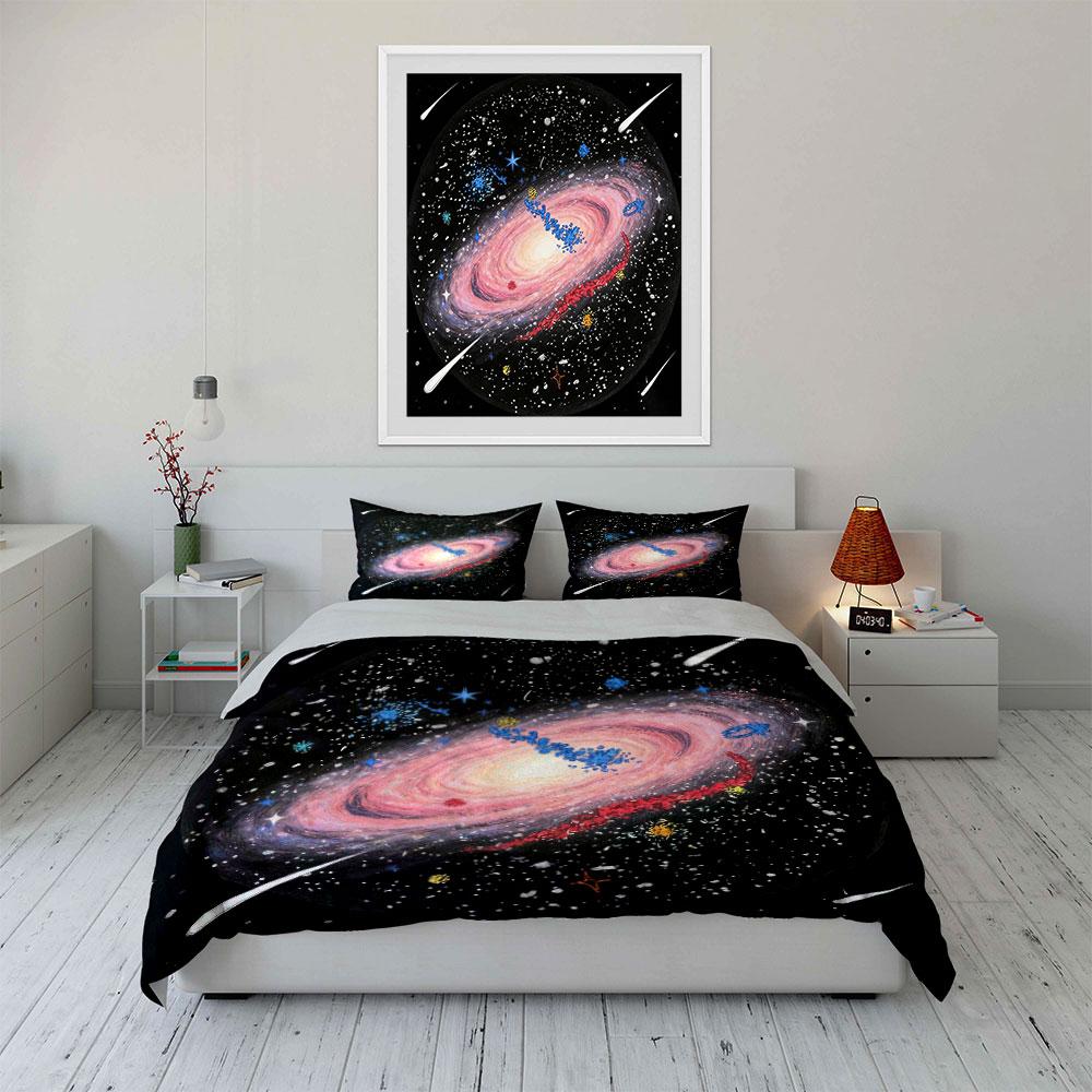 Galaxy-Themed Three-Piece Set Decor Soft Comfortable Duvet Cover Bedding Set Included 1*Duvet Cover & 2*Pillowcases, Gift