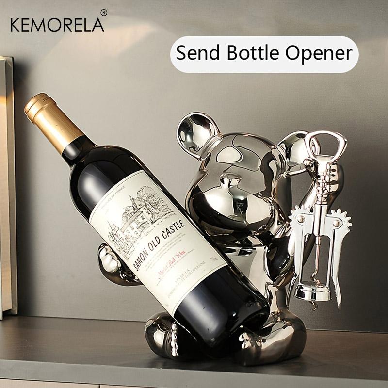 Creative Wine Rack With Bottle Opener Ceramic Cartoon Ornaments Home Ornaments Cute Storage Rack Home Kitchen Bar Decoration