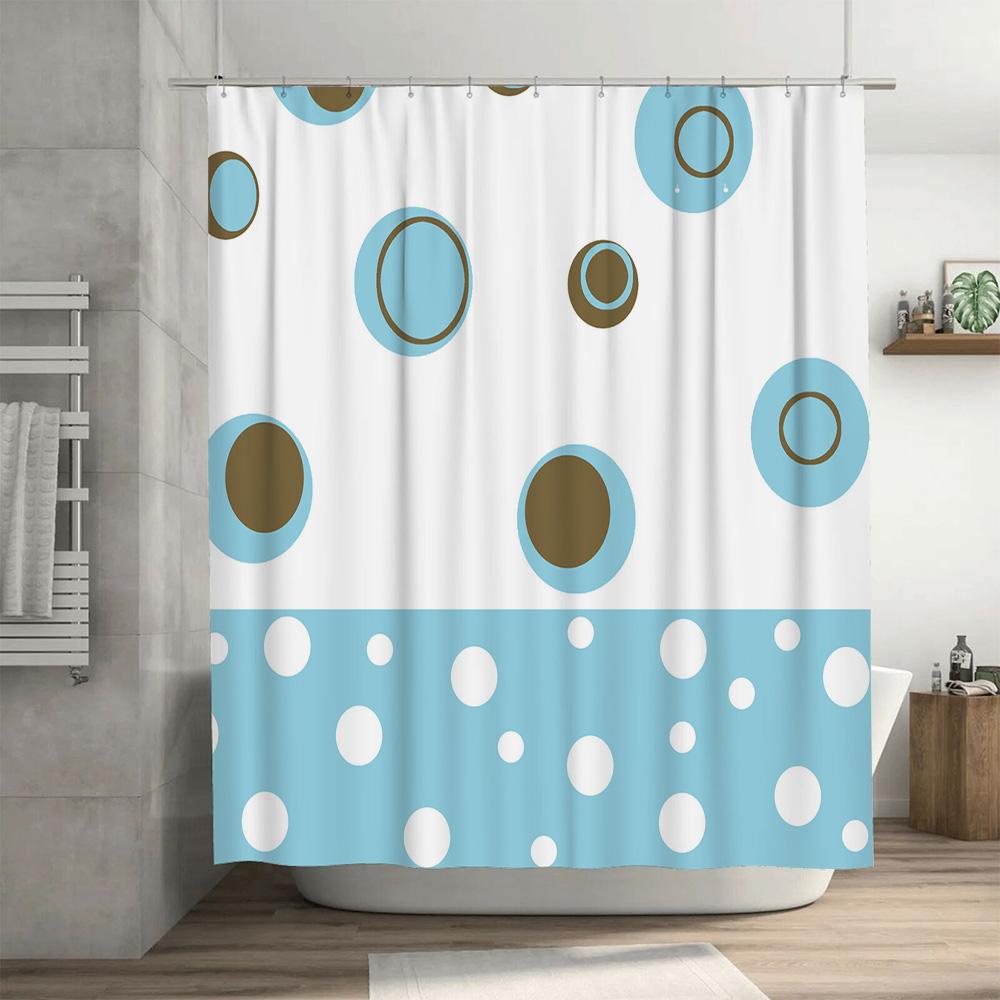 Blue Circles Polka Dot Shower Curtain for Bathroom Decor Waterproof Fabric with Rings Set