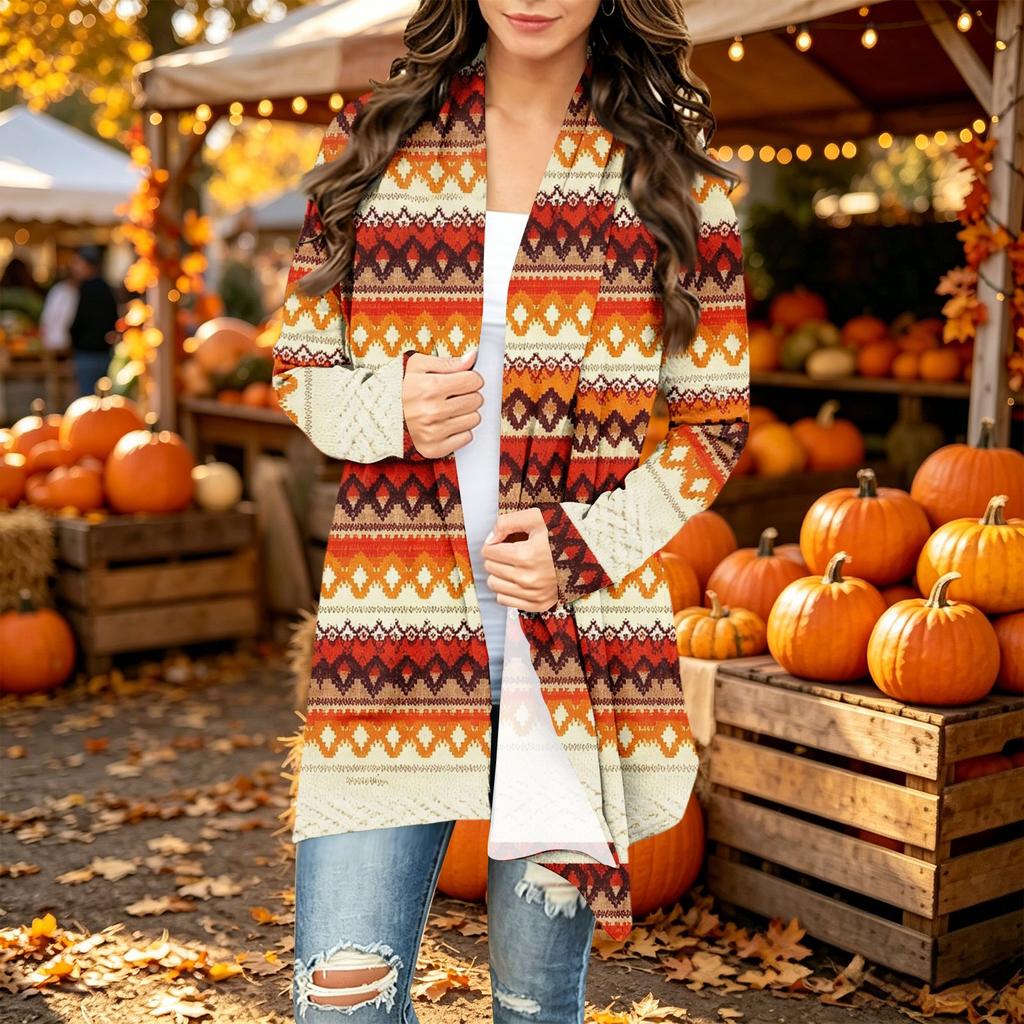 Damen Trendy Halloween-Print Langarm-Strickjacke Pullover für Lässige Herbstmode