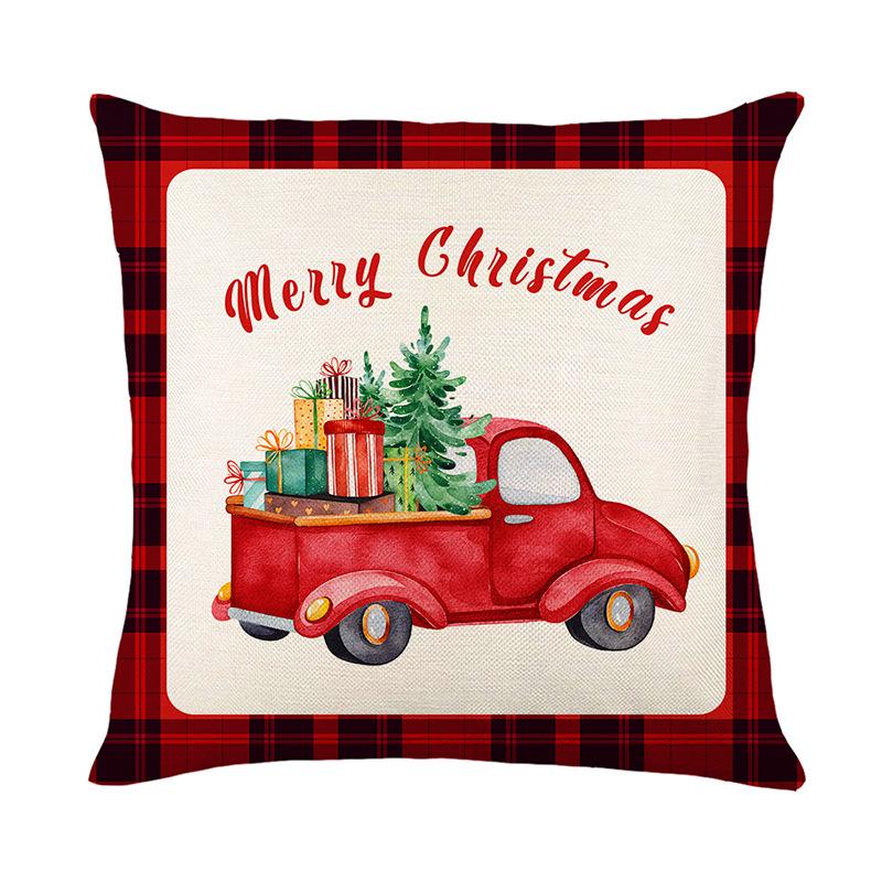 

Рождественская наволочка Разноцветная клетчатая льняная с принтом Наволочка для диванной подушки Рождественская наволочка со снеговиком 45*45cm JYM505-16