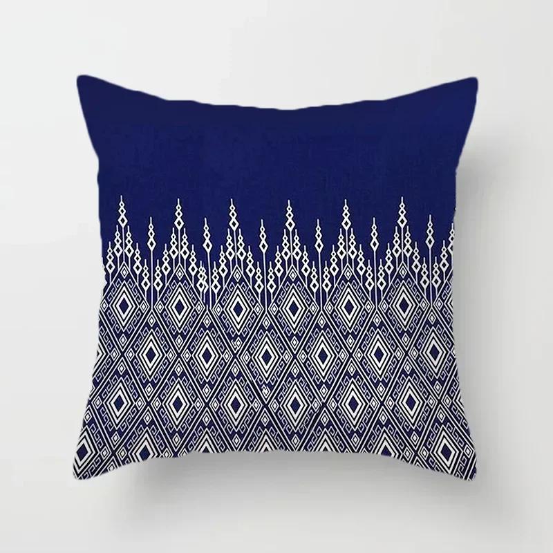40/45/50/60Cm Blue Geometric Floral Printed Pillow Case Soft Cushion Cover For Home Sofa Car Bedroom Pillow Covers