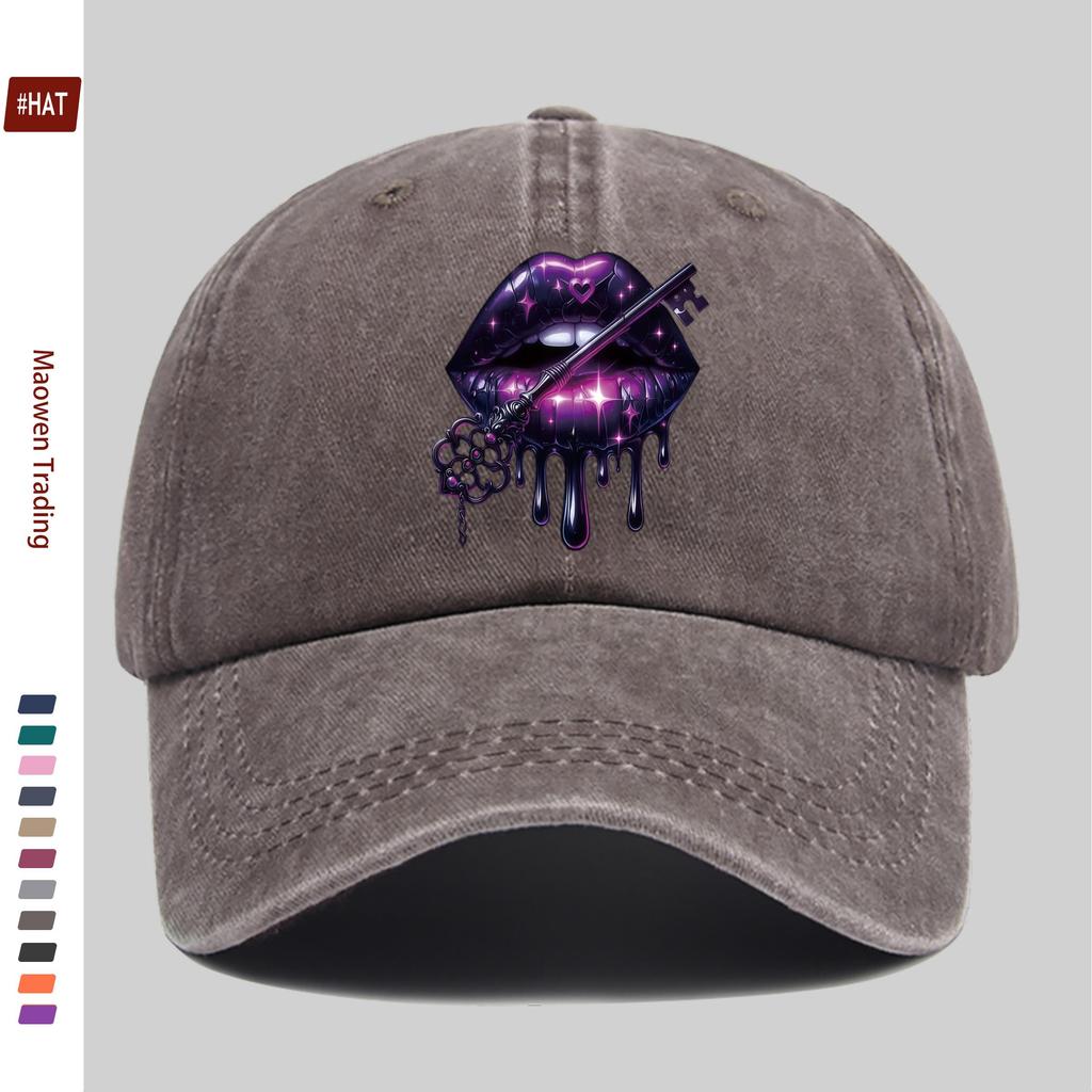 pc Purple Lip Magic Key Print Baseball Cap Trucker Sun Hat Comfortable Lightweight Papa Hat Dad Mom Beach Party Decor Hat S