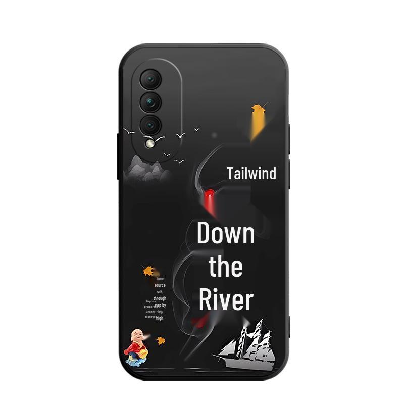 Black Cartoon Chinese Style Silicone Honor X20se Phone Case with Tempered Glass Protector