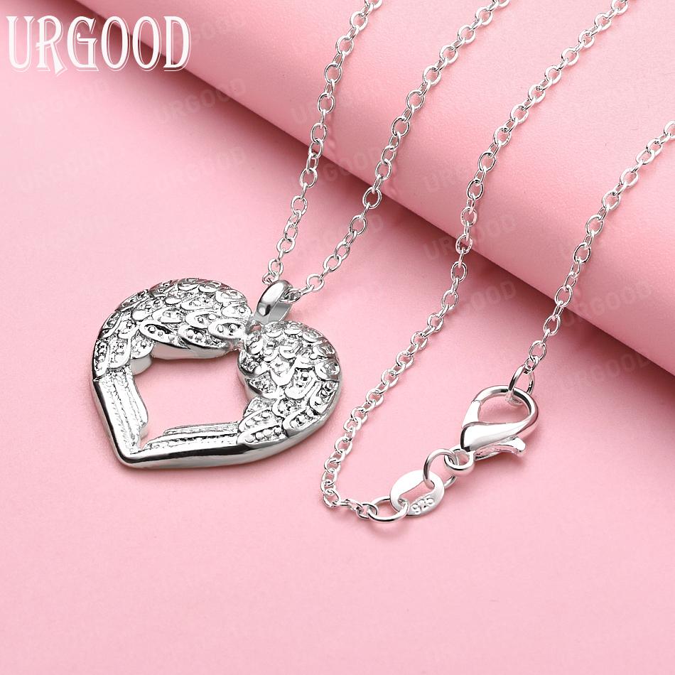 

925 Sterling Silver Wedding Gift Jewelry Heart Shape Pendant Fashion Necklace 45cm