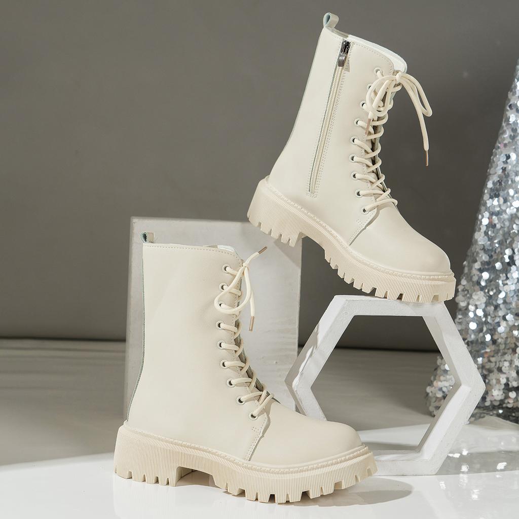 European and American Autumn and Winter Short Boots 2025 New White Platform Large Size Women's Shoes Martin Boots Women's Large Size 41 Boots Women's