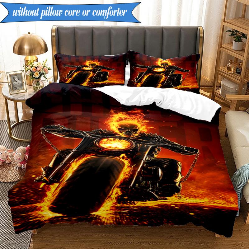 3PCS Rider On Fire Bedding Set,Including 1pc Duvet Cover And 2pcs Pillowcases Perfect for Bedroom, Dormitory, Fan Christmas gift