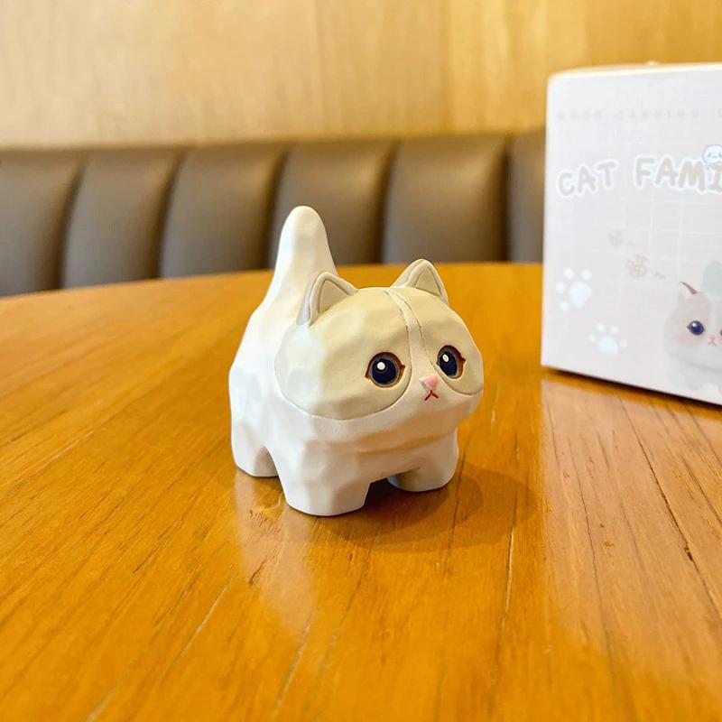 Cartoon Cat Ornament Home Desktop Car Interior Decoration Meow Wood Carving Style Resin Small Ornaments Original Creative Gifts