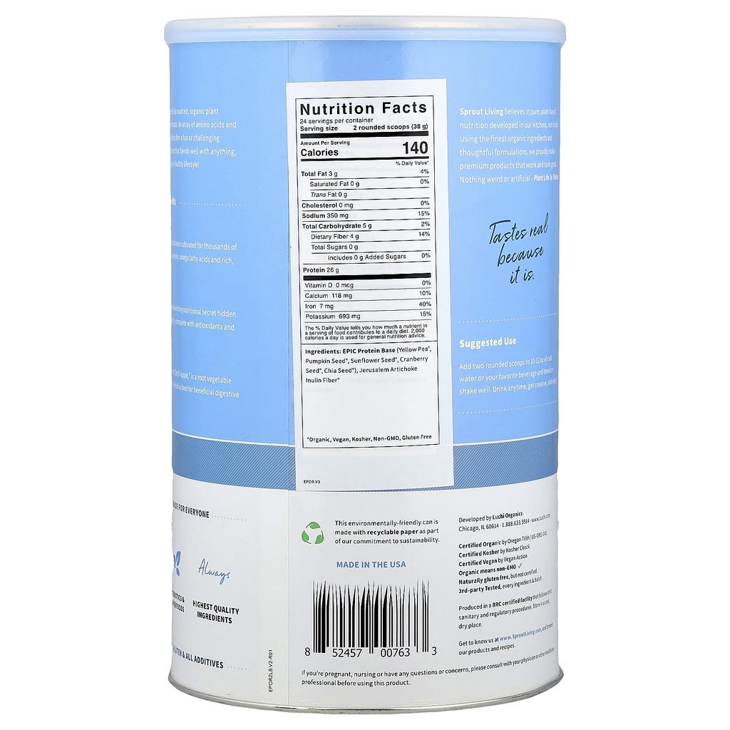 Epic Protein®, Organic Plant Protein + Superfoods, Original, 912G (2Lb)