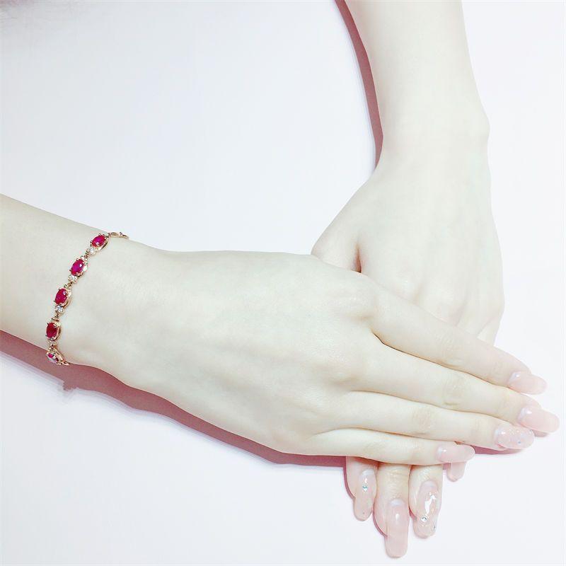 585 Purple Gold Simple French Red Garnet Bracelet Premium Rose Gold Plated Red Stone Bracelet