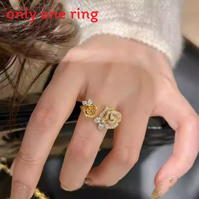 Elegant Rosebud Open Ring In Gold Plated Copper With Zircon For Women Jewelry