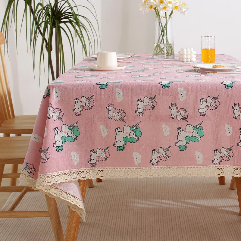Cotton and Linen Tablecloth Fabric Net Red Girl Heart Plaid Desk Mat Rectangular Small Fresh Coffee Table Mat Table Cloth